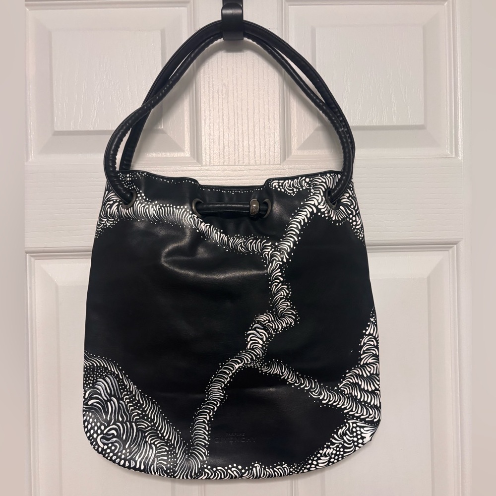 Hand painted one of a kind Black and White Designer Tote Bag